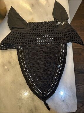 penelope black tie down ear bonnet with rhinestones - size cob